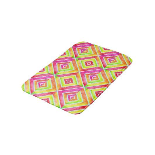 Tapis De Bain Rose chaud, motif d'aquarelle rétro chartreuse (Angle)