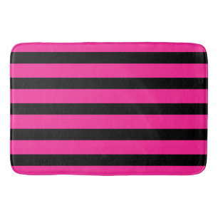 Tapis De Bain Rose Chaud & Rayures de Mode Noir