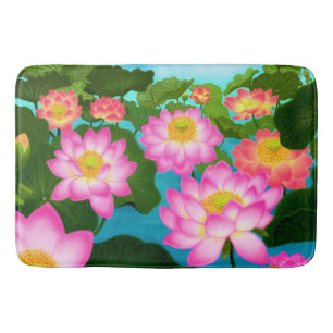 Tapis de bain rose de jardin de nénuphar de Lotus