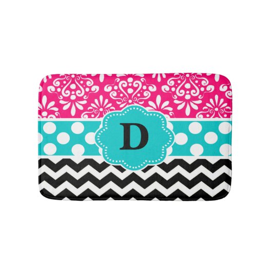 Tapis de bain rose de monogramme de Chevron de (Devant)
