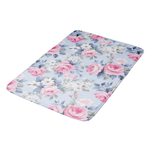 Tapis De Bain Rose esthétique roses fleurs blanches motif (Angle)