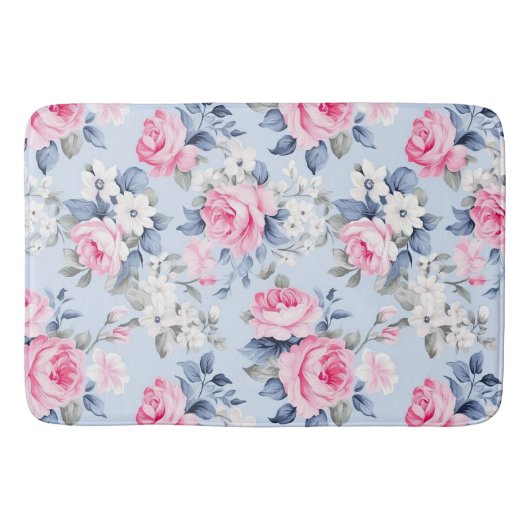 Tapis De Bain Rose esthétique roses fleurs blanches motif (Devant)