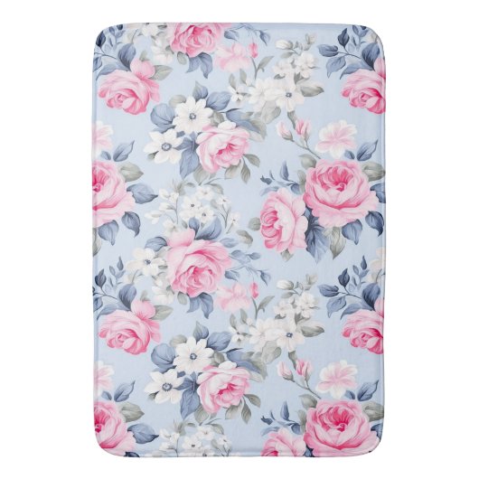 Tapis De Bain Rose esthétique roses fleurs blanches motif (devant Vertical)