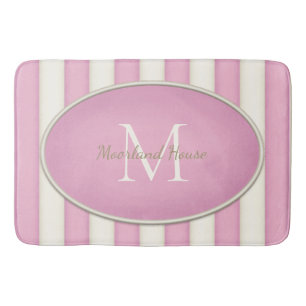 Tapis De Bain Rose et blanc d'antiquité rayures Ovale Monogramme