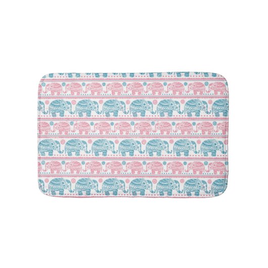 Tapis De Bain Rose et motif ethnique turquoise d'éléphant (Devant)