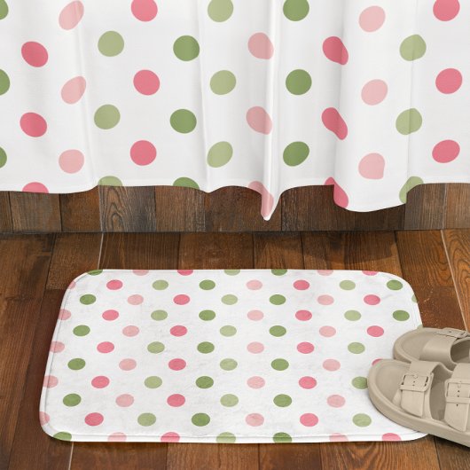 Tapis De Bain Rose et vert sauge à pois