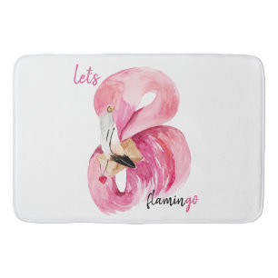 Tapis De Bain Rose exotique moderne Flamant rose Aquarelle