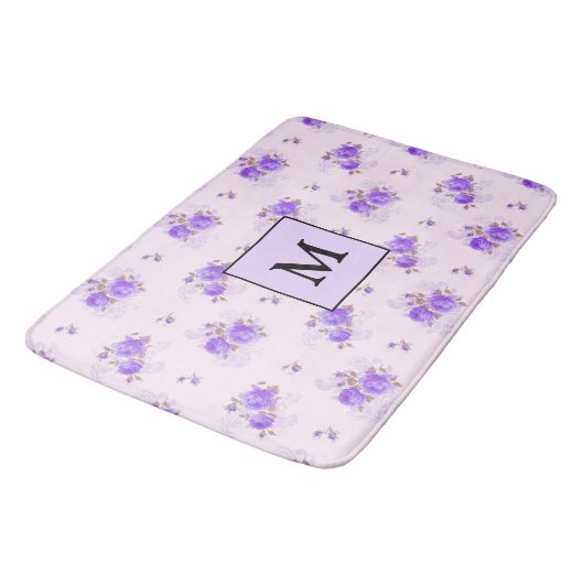 Tapis De Bain Rose floral moderne violet (Angle)