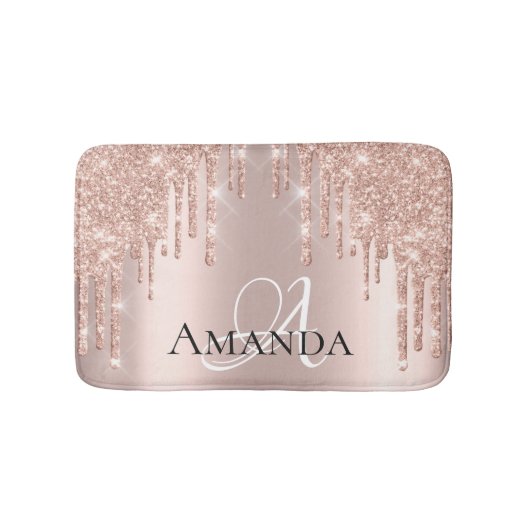 Tapis De Bain Rose Gold Blush Parties scintillant Nom Monogramme (Devant)