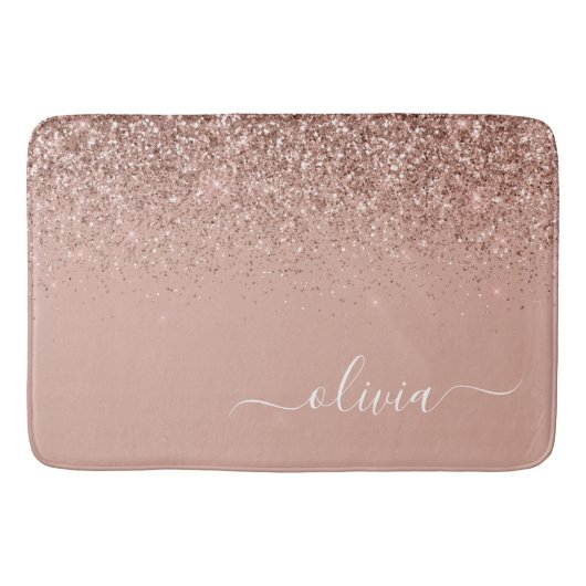 Tapis De Bain Rose Gold Blush Pink Parties scintillant Script Mo (Devant)