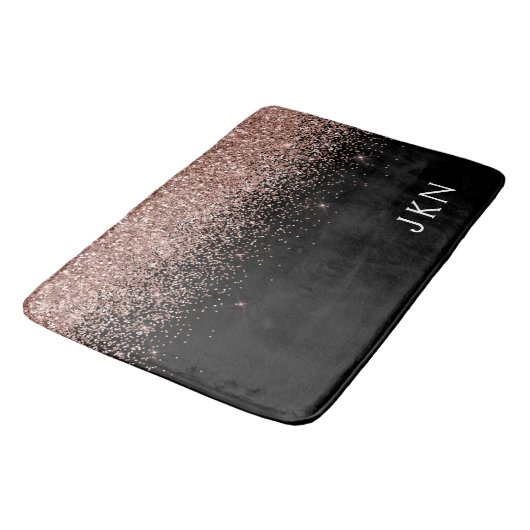 Tapis De Bain Rose Gold Blush Rose Pailleté Monogrammes Initiale (Angle)