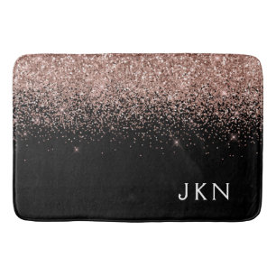 Tapis De Bain Rose Gold Fard Rose Paillettes Monogramme Initiale