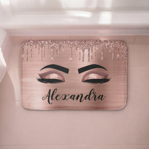 Tapis De Bain Rose Gold Glitter Sparkle Eyelashes Monogram