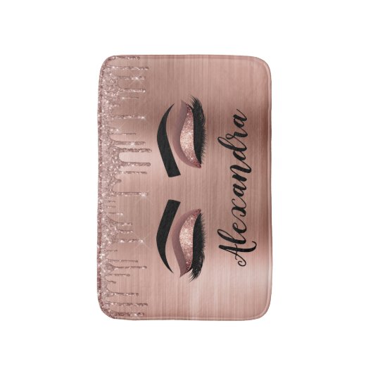 Tapis De Bain Rose Gold Glitter Sparkle Eyelashes Monogram (Devant (Vertical))
