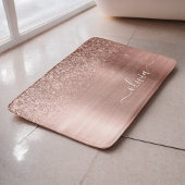 Tapis De Bain Rose Gold Rose Glitter Monogrammé Métal Brossé