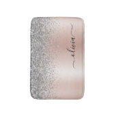 Tapis De Bain Rose Gold - Rose Pâle Pailleté Argent Monogramme (Devant (Vertical))