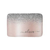 Tapis De Bain Rose Gold - Rose Pâle Pailleté Argent Monogramme (Devant)