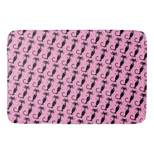 Tapis de bain rose MCM chat noir cou long atomique (Devant)
