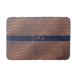 Tapis De Bain Rose moderne Gold Foil Chevron Navy Blue Monogramm