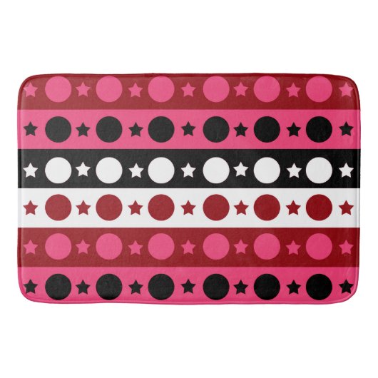Tapis De Bain Rose noir blanc Cercle Étoiles rayures Design (Devant)