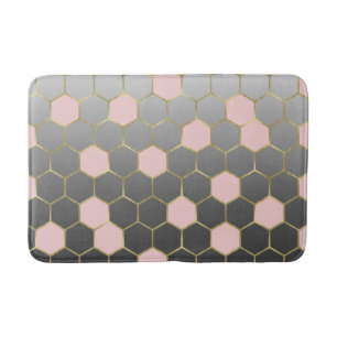 Tapis De Bain Rose Pâle Gris & Or Hexagone Glamour Moderne