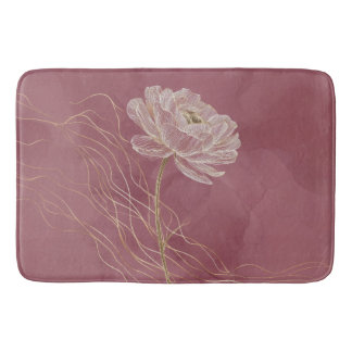Tapis De Bain Rose Poussiéreuse Or Ligne Florale Élégante