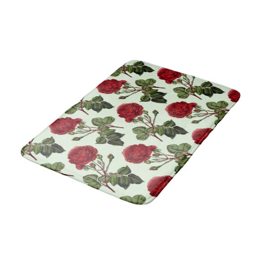 Tapis De Bain Rose Red Long Stem Motif Vert Arrière - plan (Angle)