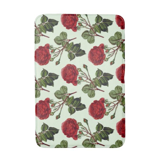 Tapis De Bain Rose Red Long Stem Motif Vert Arrière - plan (Devant (Vertical))