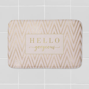 Tapis De Bain Rose rose or Chevron Bonjour magnifique Mat de bai
