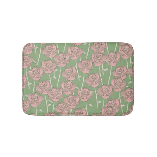 Tapis De Bain Rose rose verte Retro Y2K les années 70 Motif de f (Devant)