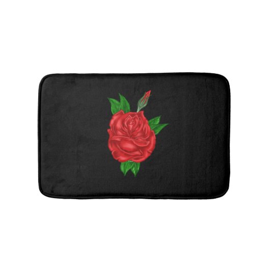 Tapis De Bain Rose rouge sur fond noir (Devant)