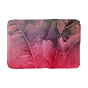 Tapis De Bain Rose tropicale lumineuse et amusante de feuilles d