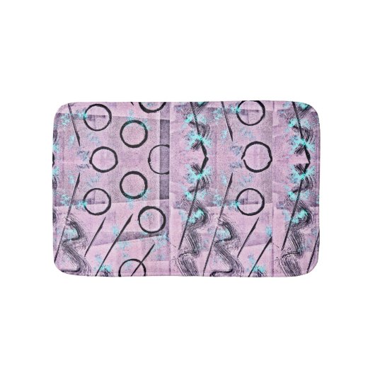 Tapis De Bain Rose, Turquoise et Noir Abstrait (Devant)