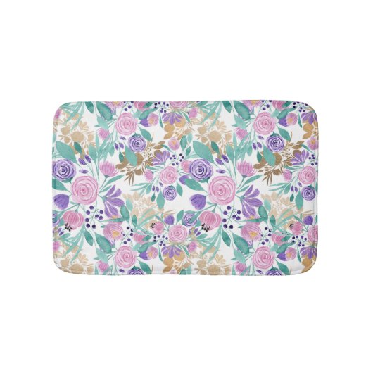 Tapis De Bain Rose violet violet or Aquarelle Feuille (Devant)