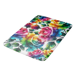 Tapis De Bain Roses arc-en-ciel Floral Coloré Vibrant 