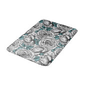 Tapis De Bain Roses blanches avec feuilles bleus (Angle)