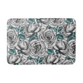 Tapis De Bain Roses blanches avec feuilles bleus (Devant)