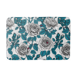 Tapis De Bain Roses blanches et coccinelles