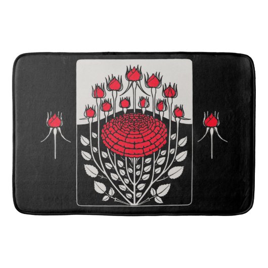 Tapis De Bain ROSES BLANCHES NOIRES, ROSEBUDS Art Nouveau Floral (Devant)