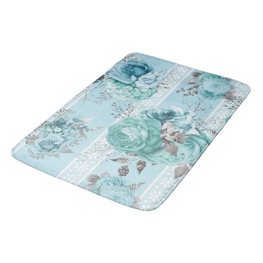 Tapis De Bain Roses bleus avec dentelle (Angle)