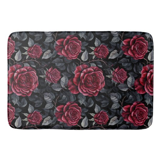 Tapis De Bain Roses bourguignons avec Motif Arrière - plan noir (Devant)