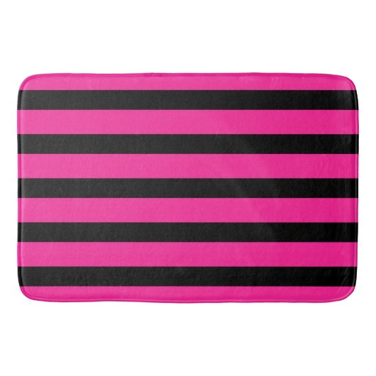 Tapis De Bain Roses Chauds et Rayures de Mode Noires Rayures (Devant)