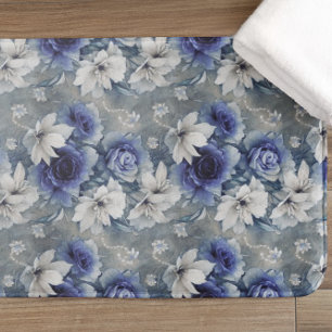 Tapis De Bain Roses et Lys Bleus et Blancs élégants