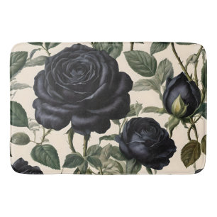 Tapis De Bain Roses Noirs Et Feuilles Verts,
