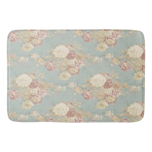 Tapis De Bain Roses rose blanc sur Arrière - plan bleu (Devant)