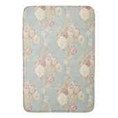 Tapis De Bain Roses rose blanc sur Arrière - plan bleu (devant Vertical)