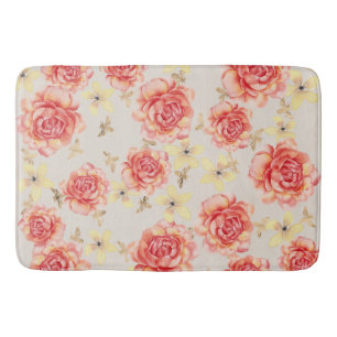 Tapis De Bain Roses roses et fleurs jaunes avec abeilles dorées