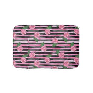 Tapis De Bain Roses roses et rayures noires Ruban