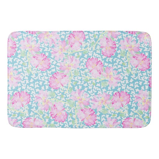 Tapis De Bain Roses roses, Papillons blancs Mat Bain Bleu (Devant)