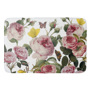 Tapis De Bain ROSES ROSES ROSES ET BOUTTERFLIES JAUNES Florales